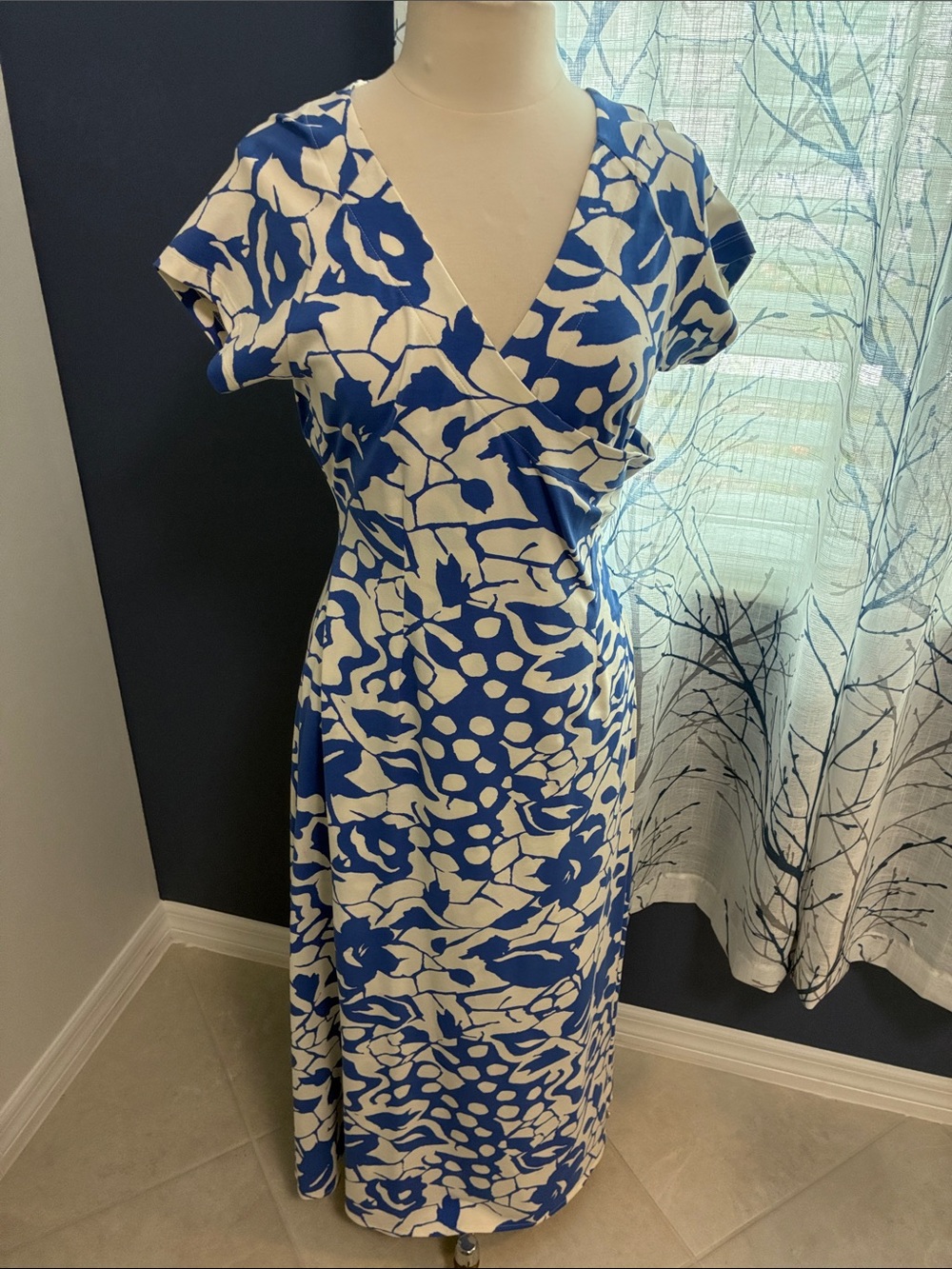 Soft Surroundings Blue & White Floral Wrap Maxi Dress